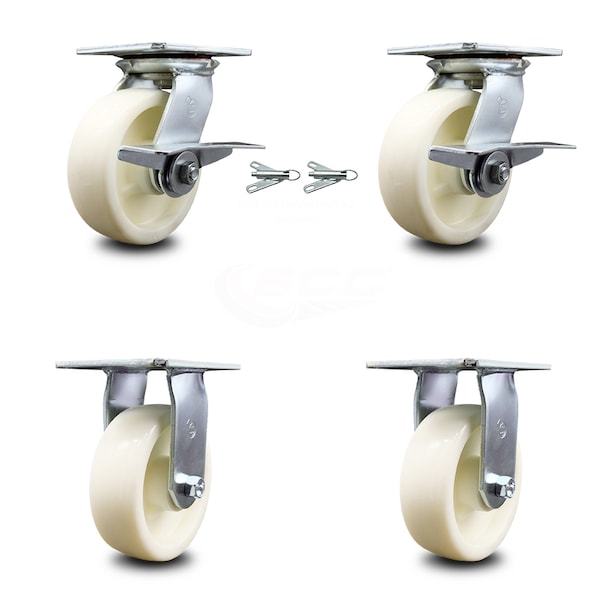 6 Inch Nylon Caster Brakes/Swivel Locks and 2 Rigid, 2PK